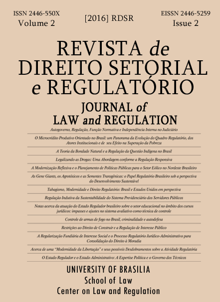 					Ver Vol. 2 Núm. 2 (2016): Journal of Law and Regulation / Revista de Direito Setorial e Regulatório
				