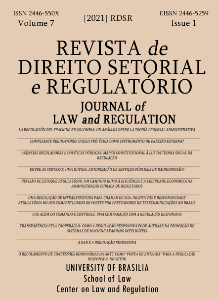 					Visualizar v. 7 n. 1 (2021): Revista de Direito Setorial e Regulatório / Journal of Law and Regulation
				