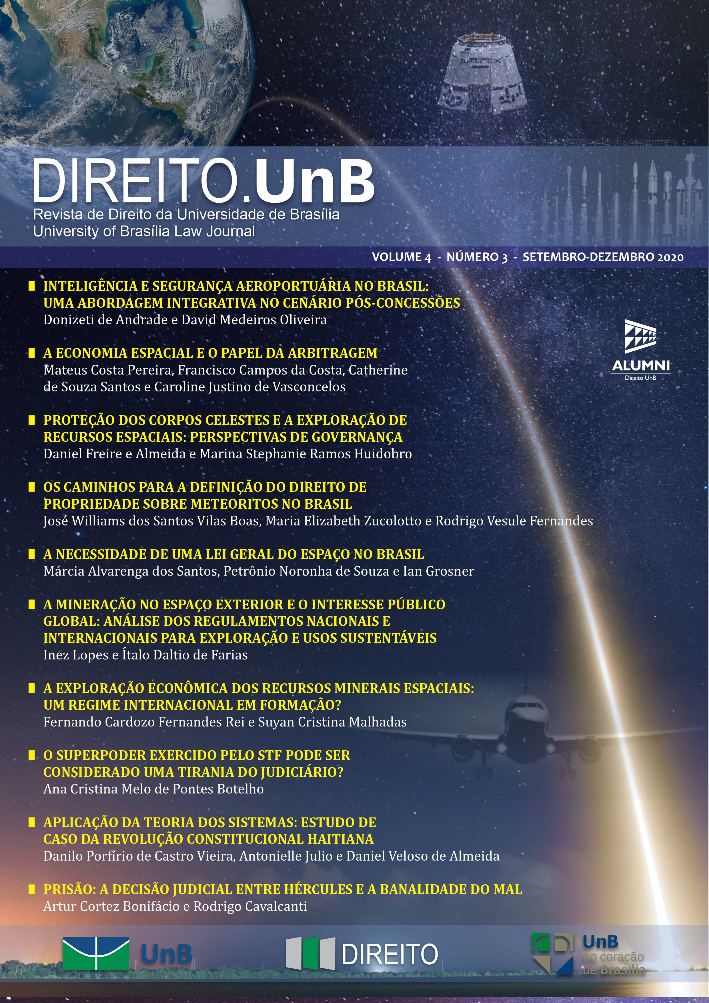 Capa da Revista Direito.UnB Volume 4, Número 3 - Edição Especial - Aviação Civil e Direito Espacial: aspectos regulatórios nacionais e internacionais